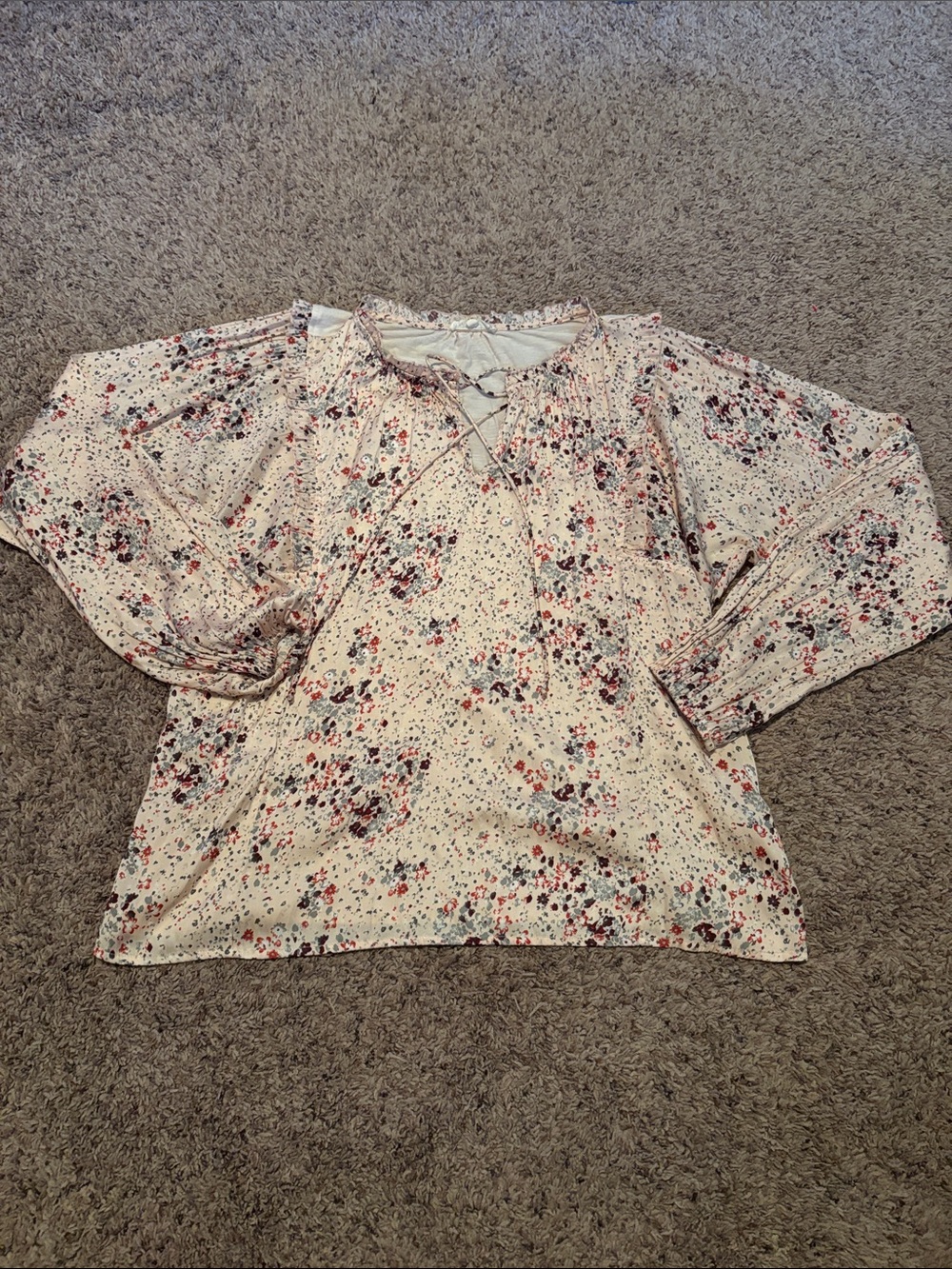 Mystree Floral Lace-Up Peasant Blouse - Cream M L